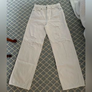 White Wide Leg distressed Jeans size 28